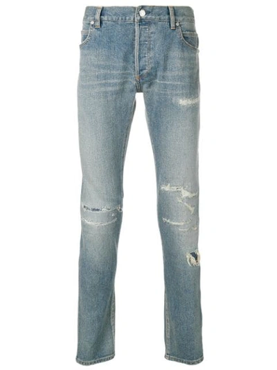 Shop Balmain Distressed Skinny Jeans In Blue