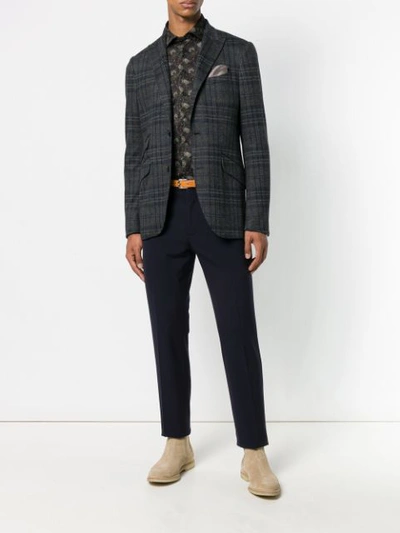 Shop Etro Classic Checked Blazer In Grey