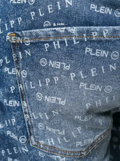 PHILIPP PLEIN LOGO印花紧身牛仔裤 - 蓝色