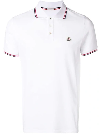 Shop Moncler Piped Collar Polo Shirt In White