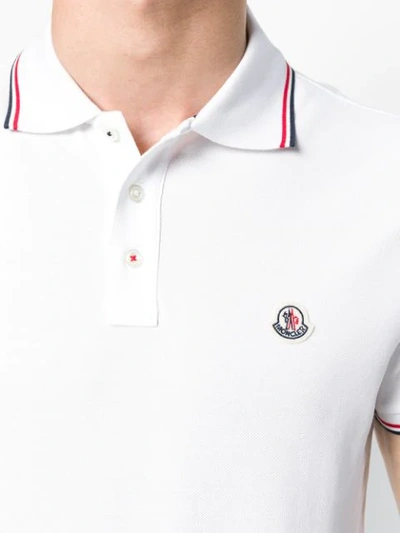 Shop Moncler Piped Collar Polo Shirt In White