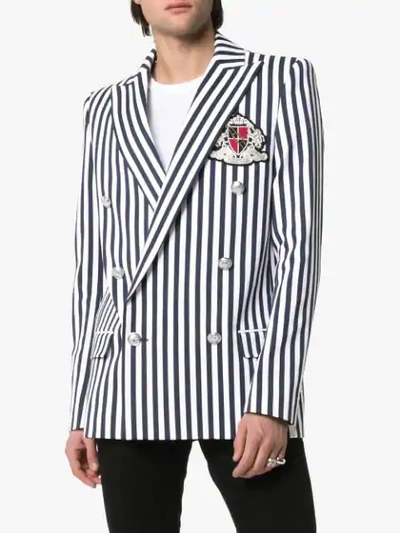 Shop Balmain Striped Blazer In Blue