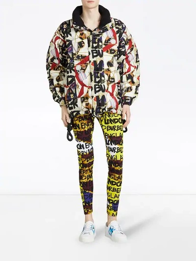 Shop Burberry Graffiti Print Puffer Jacket In Multicolour