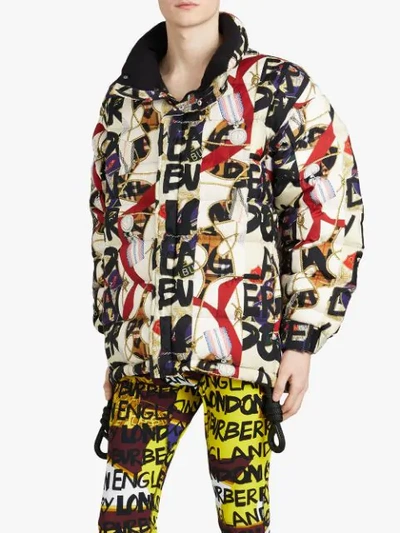 Shop Burberry Graffiti Print Puffer Jacket In Multicolour