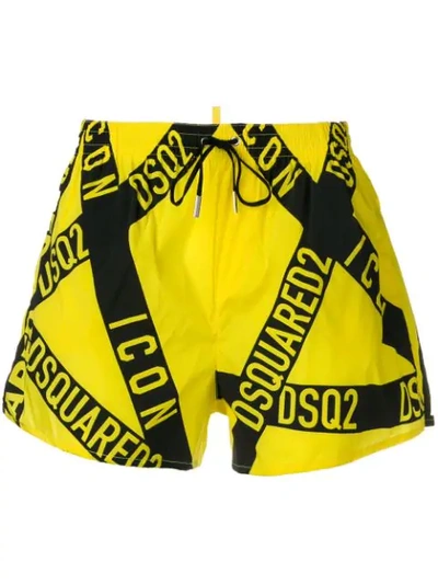 Shop Dsquared2 Branded Swim Shorts In Yellow