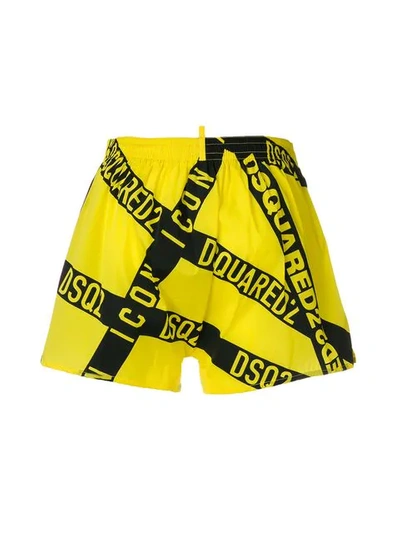Shop Dsquared2 Branded Swim Shorts In Yellow