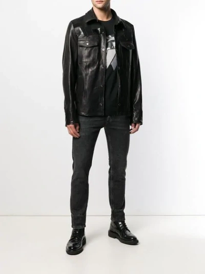 Shop Diesel Black Gold Jacket In Nappa Leather With Patchwork In Black