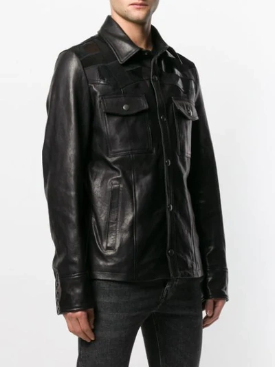 Shop Diesel Black Gold Jacket In Nappa Leather With Patchwork In Black