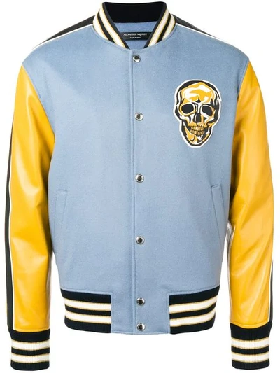Shop Alexander Mcqueen Skull Colour-block Bomber Jacket In Blue