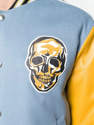 Shop Alexander Mcqueen Skull Colour-block Bomber Jacket In Blue