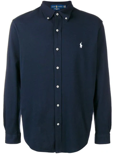 Shop Polo Ralph Lauren Logo Patch Longsleeved Shirt In Blue