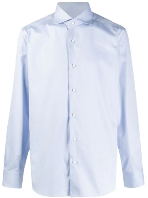 Barba Plain Button Shirt In Blue | ModeSens