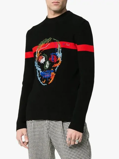 Shop Alexander Mcqueen Skull Embroidered Intarsia Jumper In Black