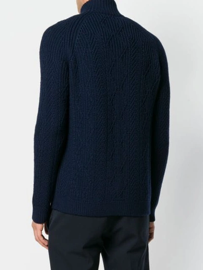 Shop Etro Chunky Knit Zipped Turtleneck In Blue