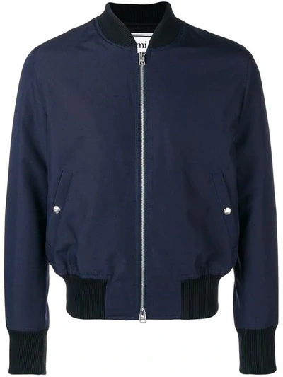 Shop Ami Alexandre Mattiussi Zipped Bomber Jacket In Blue