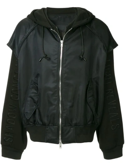 Shop Juunj Layered Hooded Bomber Jacket In Black