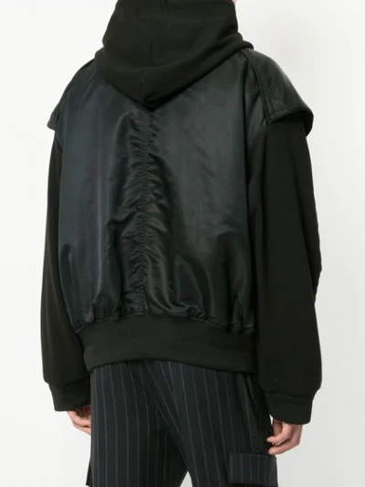 Shop Juunj Layered Hooded Bomber Jacket In Black