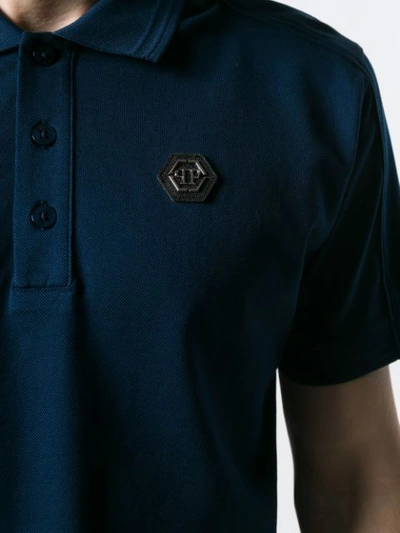 Shop Philipp Plein Logo Plaque Polo Shirt - Blue