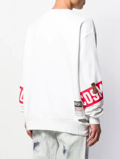 Shop Diesel Printed Distressed Sweatshirt In White