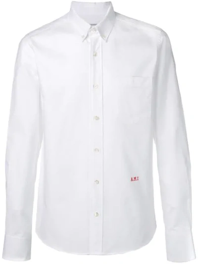 Shop Ami Alexandre Mattiussi Slim Fit Button-down Shirt A.m.i Front Embroidery In White