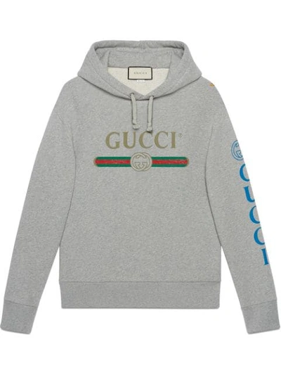 Shop Gucci Logo Sweatshirt With Dragon In Grey