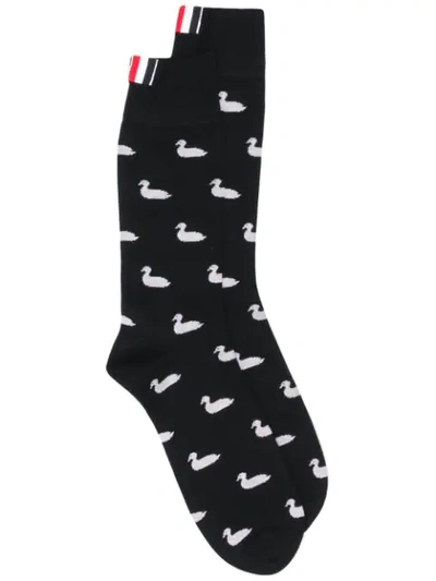 Shop Thom Browne Half-drop Duck Intarsia Socks In 001 Black