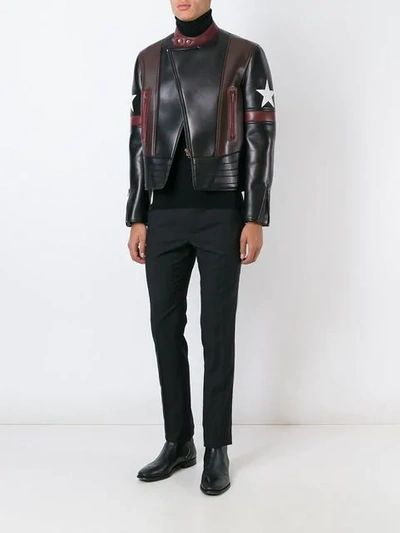 Shop Givenchy Star Patch Biker Jacket In Black