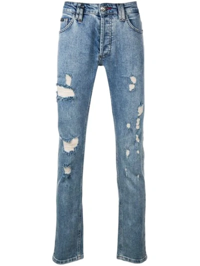 Shop Philipp Plein Distressed Skinny Jeans In Blue