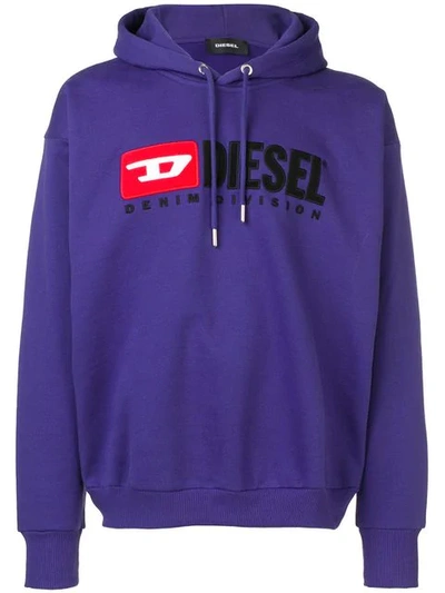 Shop Diesel Logo Embroidered Hoodie In Purple