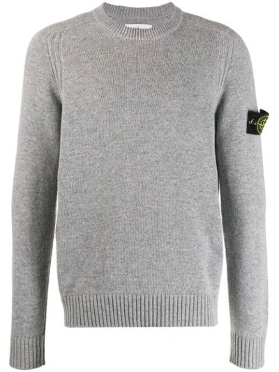 Shop Stone Island Logo Slim-fit Sweater In Grey