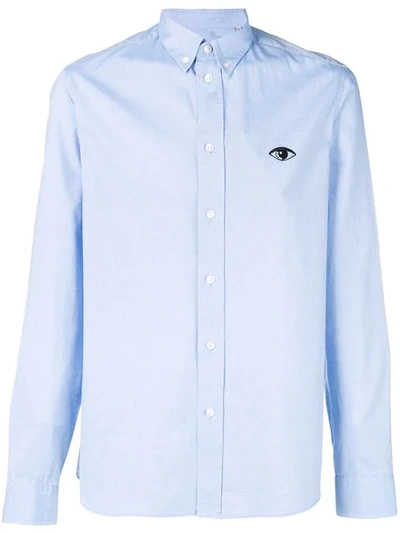 Shop Kenzo Eye Embroidered Button Down Shirt In Blue