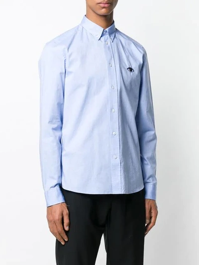 Shop Kenzo Eye Embroidered Button Down Shirt In Blue