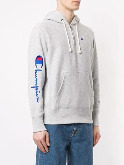 Shop Champion Zipped Logo Hoodie In Grey