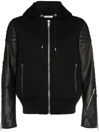 Shop Givenchy Hooded Lambskin Leather Jacket In Black