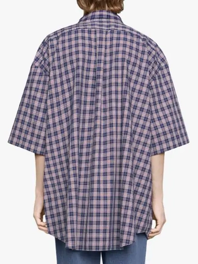 Shop Gucci Oversize Check Cotton Shirt In Blue