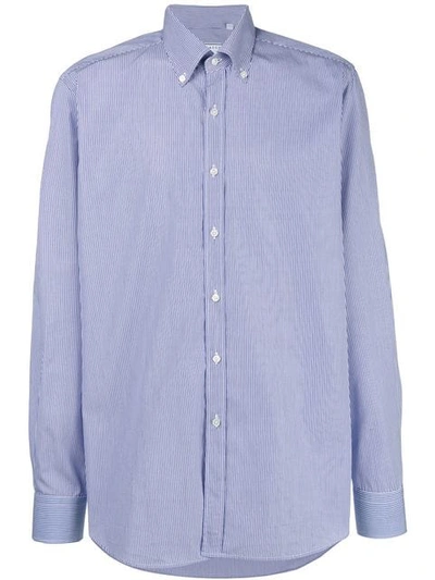 Shop Xacus Pinstripe Button Down Shirt In Blue