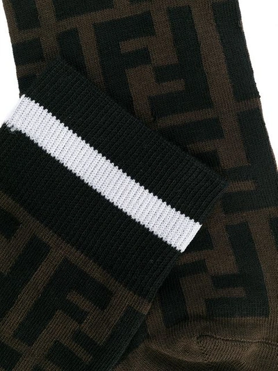 Shop Fendi Black And Brown Stretch Cotton Blend Logo Socks
