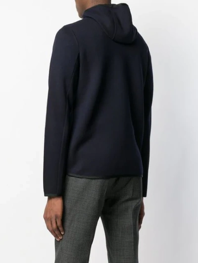 Shop Prada Chest Panel Zipped Hoodie In Blue