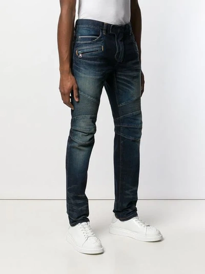 Shop Balmain Biker Jeans In Blue