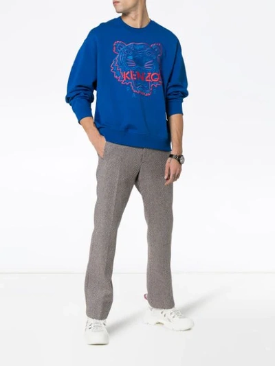 Shop Kenzo Tiger Crew Neck Sweatshirt In Blue