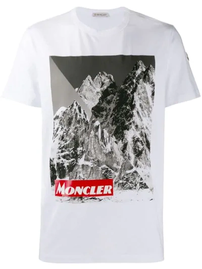 Shop Moncler Mountain Print T-shirt In White