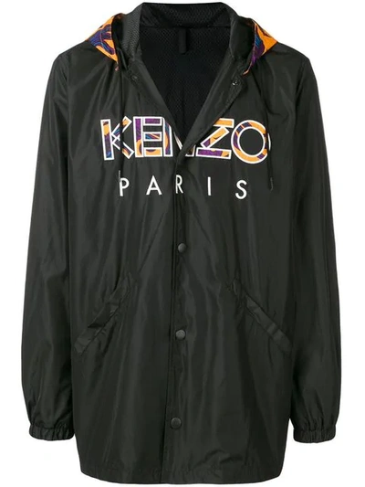 Shop Kenzo Logo Hooded Parka In Black