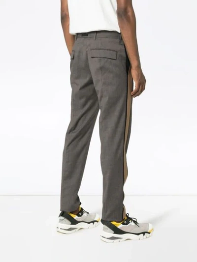 Shop Prada Checked Side Stripe Trousers - Grey