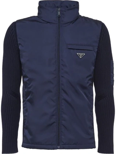 Shop Prada Nylon & Knit Jacket In Blue