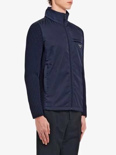 Shop Prada Nylon & Knit Jacket In Blue