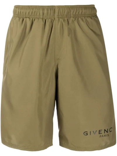 Shop Givenchy Logo Print Swim Shorts In Green