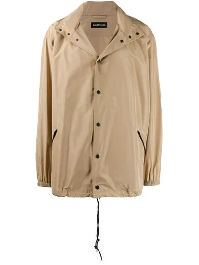 Shop Balenciaga Logo Raincoat Jacket In Neutrals