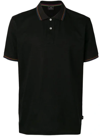 Ps By Paul Smith Contrast Stripe Collar Polo Shirt In Black | ModeSens