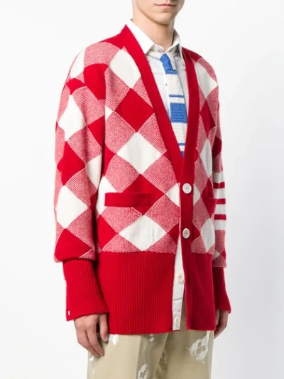 Shop Thom Browne 4-bar Oversized Gingham Cardigan - Red