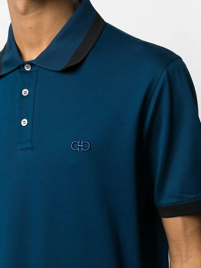 Shop Ferragamo Contrast Trim Polo Shirt In Blue